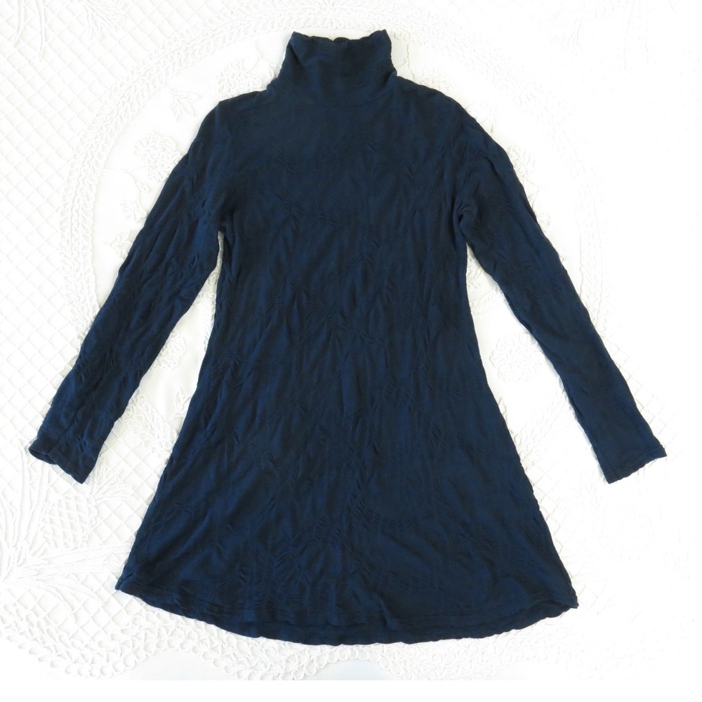 Cut Loose Blue Long Sleeve Knit Turtleneck A-Line Dress Small Tunic Mini